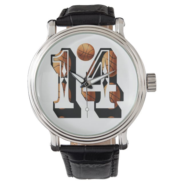 Reloj De Pulsera Baloncesto número 14 Mens Leather Watch, (Anverso)