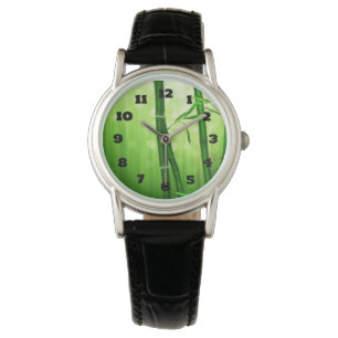 Reloj De Pulsera Bambú Verde Exótico Con Luces De Bokek Brillantes