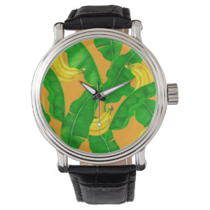 Reloj De Pulsera Bananas y hojas diseño de acuarela