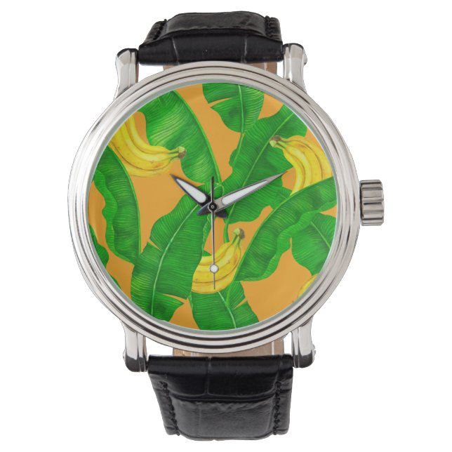 Reloj De Pulsera Bananas y hojas diseño de acuarela (Anverso)