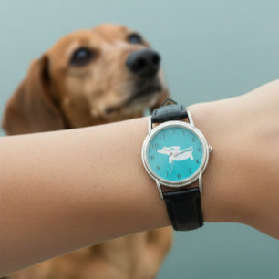 Reloj De Pulsera Banda de cuero Verde azulado de Dachshund Watch