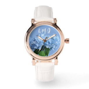Reloj De Pulsera Banda personalizada de flores azules monograma