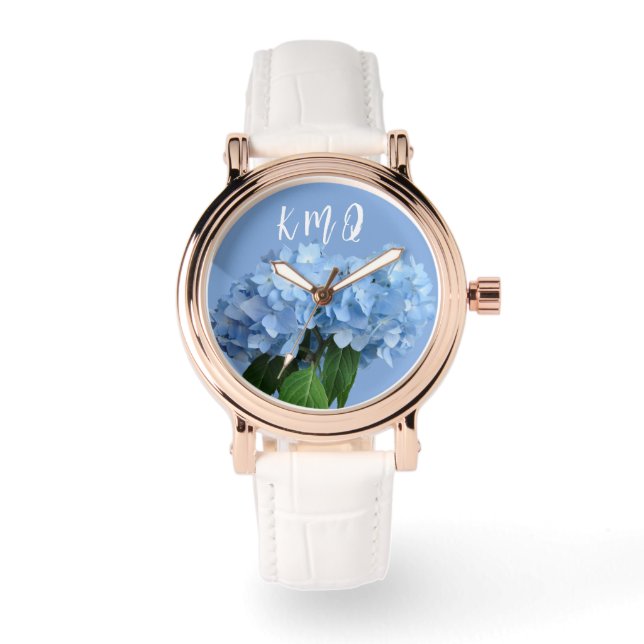 Reloj De Pulsera Banda Personalizado floral azul monogramada (Anverso)
