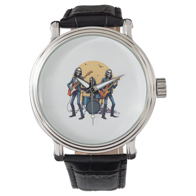 Reloj De Pulsera Banda Skeleton Rock - Graciosa Camisa Halloween (Anverso)