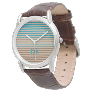Reloj De Pulsera Bandas horizontales Monograma marrón y azul