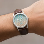 Reloj De Pulsera Bandas horizontales Monograma marrón y azul<br><div class="desc">Un reloj de pulsera con rayas horizontales en tonos marrones,  beige y azul en un estilo minimalista moderno con un toque de color playa.</div>