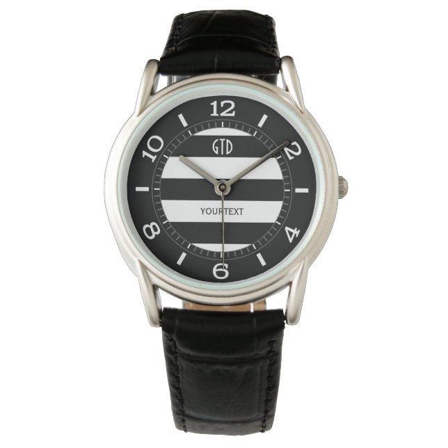 Reloj De Pulsera Bandas horizontales negras y blancas personalizada (Anverso)