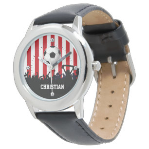 Reloj De Pulsera Bandas rojas y blancas Fans del fútbol