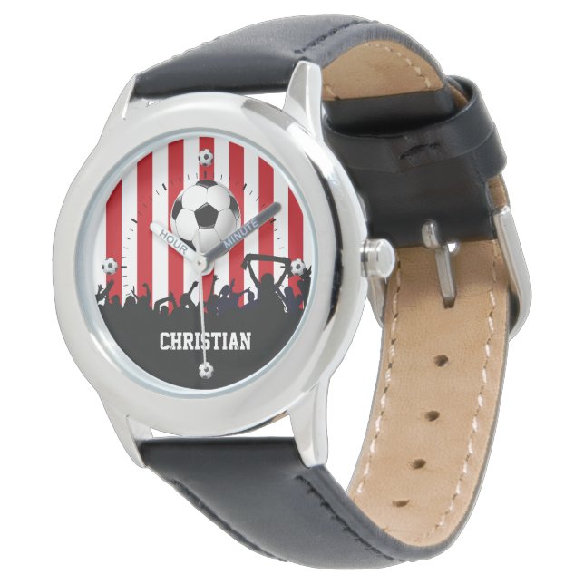 Reloj De Pulsera Bandas rojas y blancas Fans del fútbol (Angular)