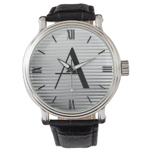 Reloj De Pulsera Bandas satinadas plateadas Monograma Art Deco