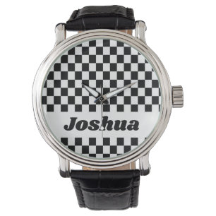 Reloj De Pulsera Bandera a cuadros en blanco y negro
