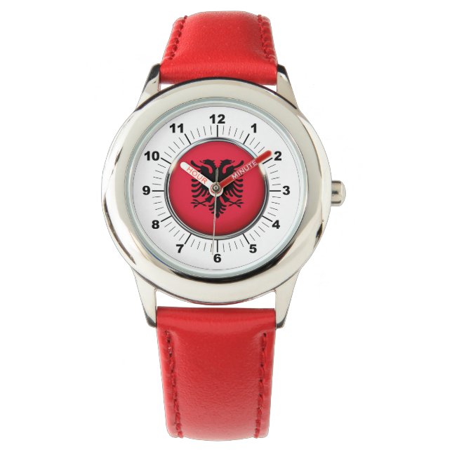 Reloj De Pulsera Bandera ajustable de niños Albania Corazones rojos (Anverso)