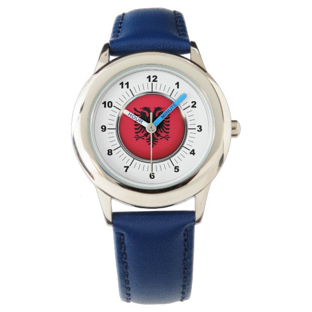 Reloj De Pulsera Bandera ajustable para niños Albania número azul (Anverso)