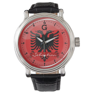 Reloj De Pulsera Bandera albanesa redonda brillante