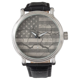 Reloj De Pulsera Bandera Americana Antigua Agrietada
