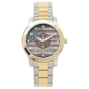 Reloj De Pulsera Bandera Americana Bombero con Rango Personalizado