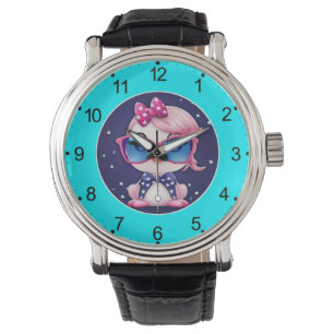 Reloj De Pulsera Bandera Americana con Flamingo Cartoon-69680