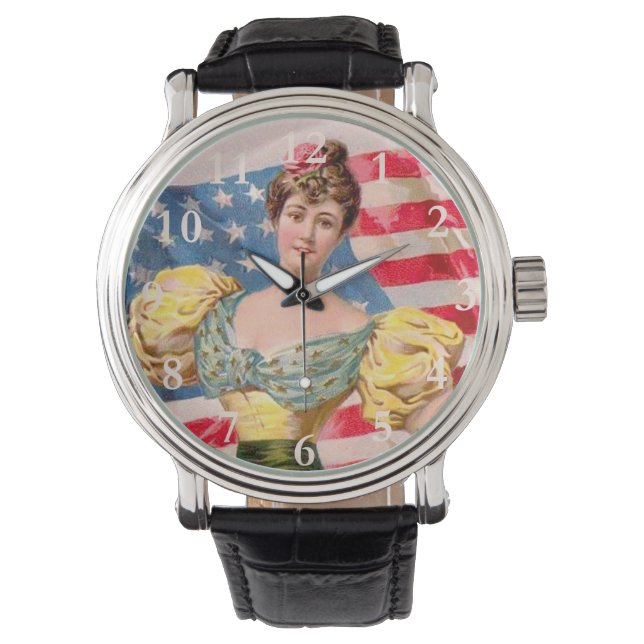Reloj De Pulsera Bandera Americana Dama Libertad Independencia (Anverso)