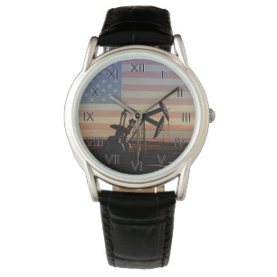 Reloj De Pulsera Bandera americana del campo petrolífero