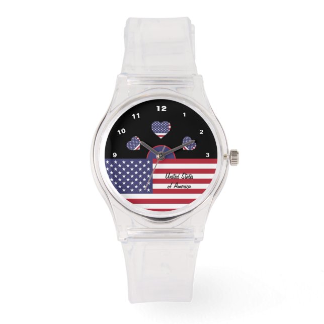 Reloj De Pulsera Bandera americana, Hearts Moda, Estados Unidos/dep (Anverso)
