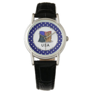 Reloj De Pulsera Bandera Americana USA Yorkshire Terrier (Yorkie Do