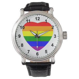 Reloj De Pulsera Bandera arcoiris en forma de corazón GAY