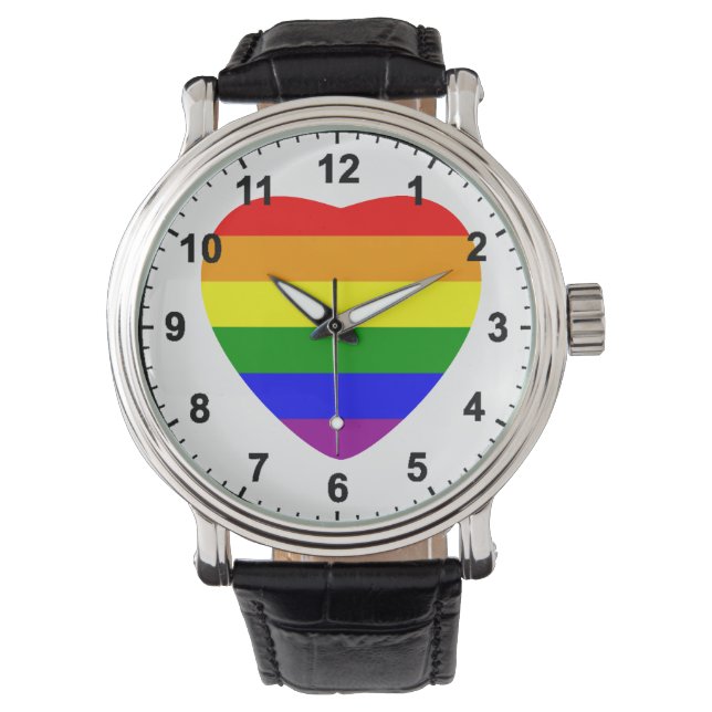 Reloj De Pulsera Bandera arcoiris en forma de corazón GAY (Anverso)
