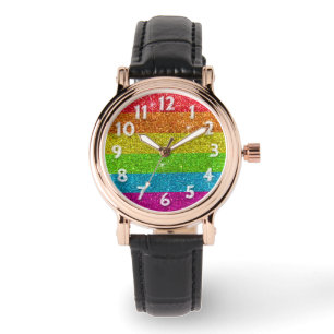 Reloj De Pulsera Bandera arcoiris purpurina Casamiento Igualdad Org