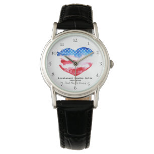 Reloj De Pulsera Bandera azul blanca roja del corazón del veterano