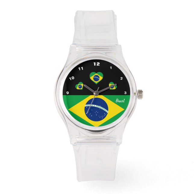 Reloj De Pulsera Bandera brasileña, Corazones, Brasil/deportes (Anverso)