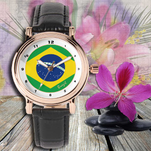 Reloj De Pulsera Bandera brasileña y diseño de moda y moda brasileñ