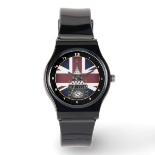 Reloj De Pulsera Bandera británica vintage y Big Ben, Londres, Rei