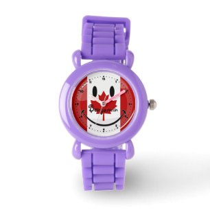 Reloj De Pulsera Bandera canadiense brillante sonriente