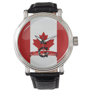 Reloj De Pulsera Bandera canadiense redonda brillante