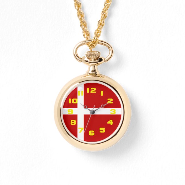 Reloj De Pulsera Bandera danesa Dannebrog Números rojos de amarillo (Anverso)