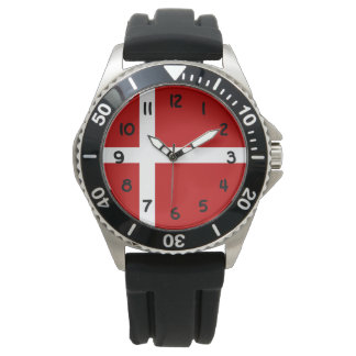 Reloj De Pulsera Bandera danesa Dannebrog Rojo Blanco Negro Números