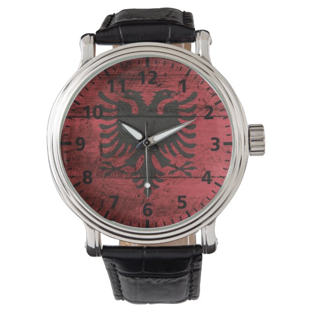 Reloj De Pulsera Bandera de Albania en grano de madera vieja (Anverso)