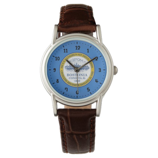 Reloj De Pulsera Bandera de Boston, Massachusetts Writing Watch (Anverso)