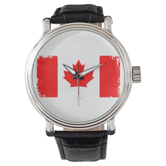 Reloj De Pulsera bandera de Canadá desgastada  (Anverso)