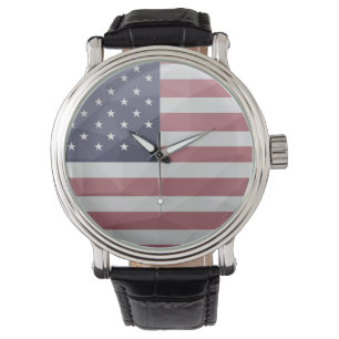 Reloj De Pulsera Bandera de Estados Unidos Malla Geométrica Red Whi
