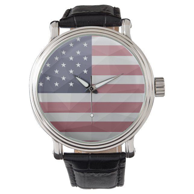 Reloj De Pulsera Bandera de Estados Unidos Malla Geométrica Red Whi (Anverso)