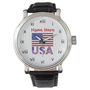 Reloj De Pulsera Bandera de Estados Unidos Numeral Romano Personali