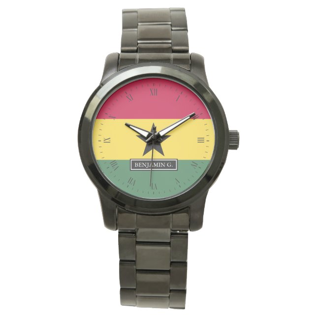 Reloj De Pulsera Bandera de Ghana | Nombre personalizado (Anverso)