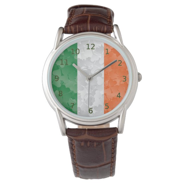 Reloj De Pulsera Bandera de Irlanda con un patrón de shamrock (Anverso)