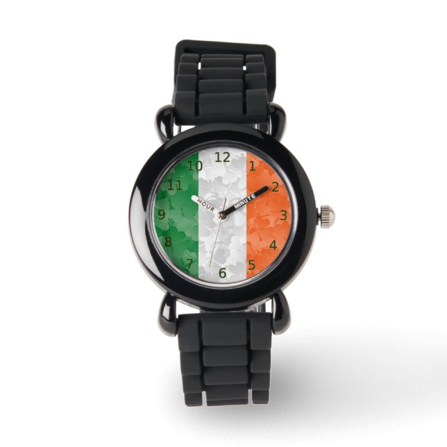 Reloj De Pulsera Bandera de Irlanda con un patrón de shamrock (Anverso)