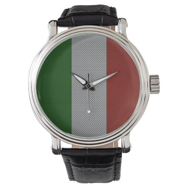 Reloj De Pulsera Bandera de Italia con efecto de fibra de carbono (Anverso)