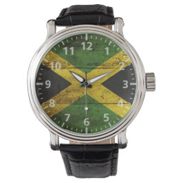 Reloj De Pulsera Bandera de Jamaica en grano de madera vieja
