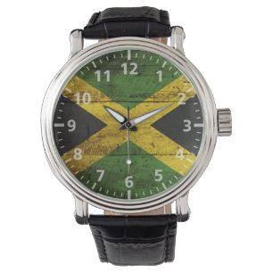 Reloj De Pulsera Bandera de Jamaica en grano de madera vieja