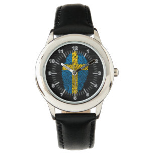 Reloj De Pulsera Bandera de la huella dactilar del tacto del sueco
