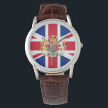 Reloj De Pulsera Bandera de la Unión Británica y Escudo Real<br><div class="desc">Real Escudo y Bandera del Reino Unido de Gran Bretaña e Irlanda del Norte.</div>